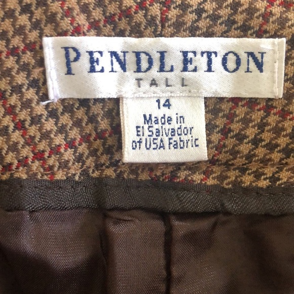 Pendleton 100% Wool Houndstooth Trouser Pant Slacks 14T Straight Leg  Brown Red - Picture 6 of 9
